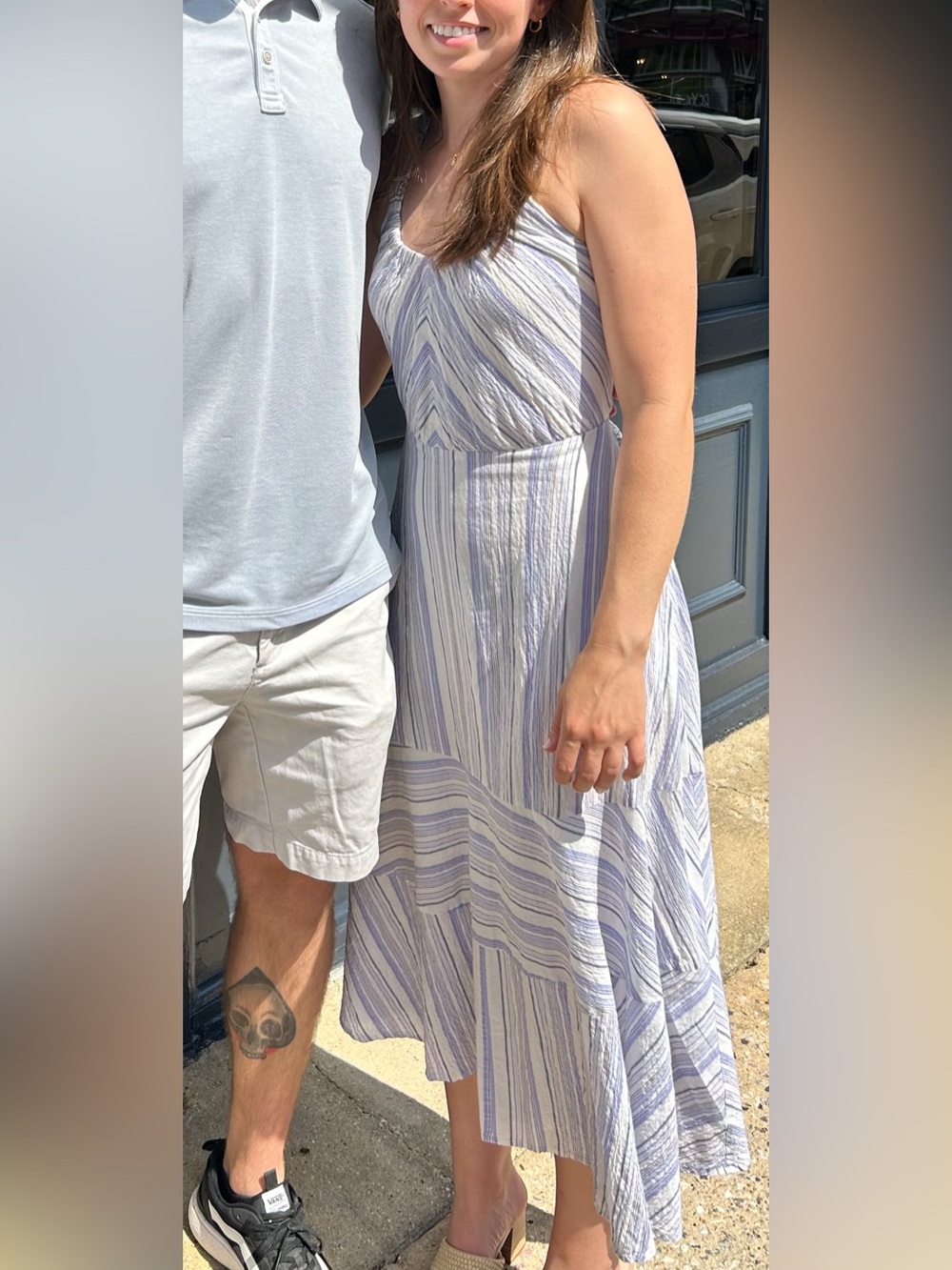 Sleeveless Striped V-Neck Maxi Dress in Light Blue and White